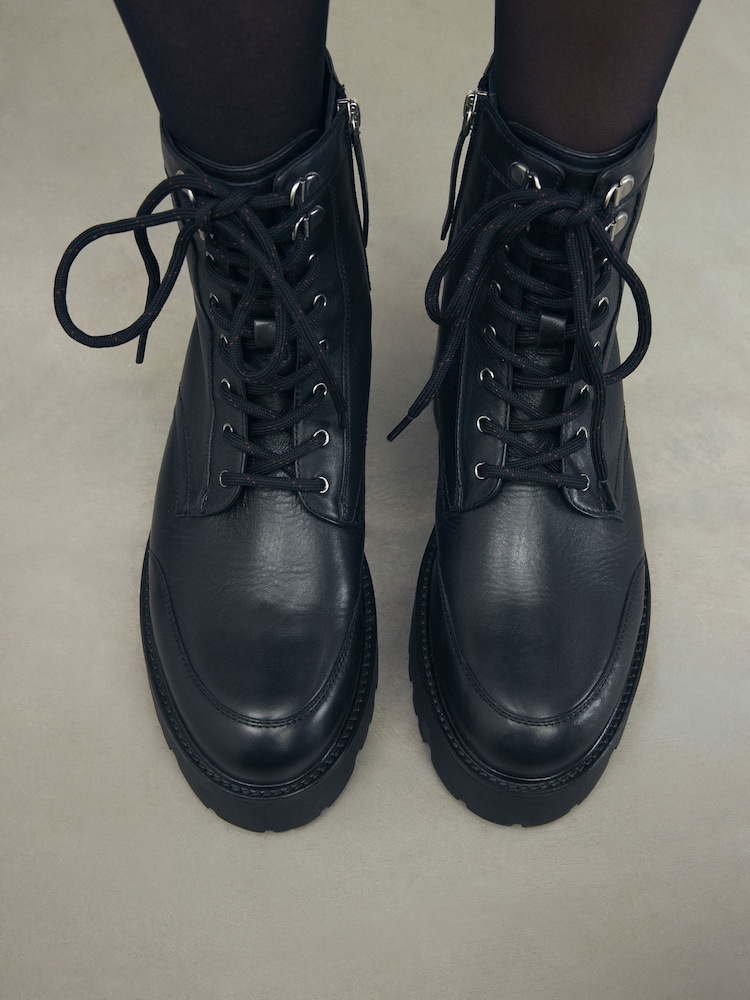 Black Signature Leather Forever Comfort® Chunky Lace Up Boots - Image 3 of 10