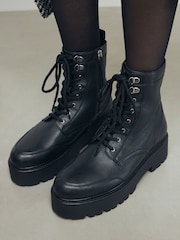 Black Signature Leather Forever Comfort® Chunky Lace Up Boots - Image 4 of 10