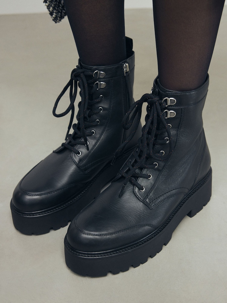 Black Signature Leather Forever Comfort® Chunky Lace Up Boots - Image 4 of 10