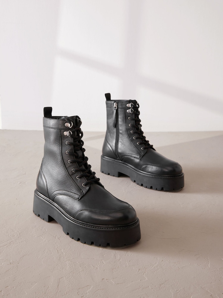 Black Signature Leather Forever Comfort® Chunky Lace Up Boots - Image 5 of 10