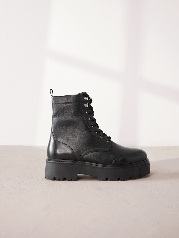 Black Signature Leather Forever Comfort® Chunky Lace Up Boots - Image 6 of 10