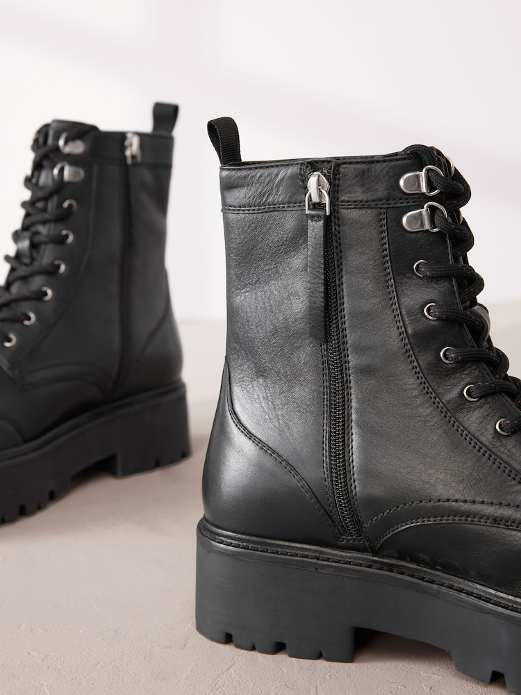 Black Signature Leather Forever Comfort® Chunky Lace Up Boots - Image 8 of 10