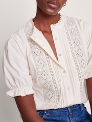 Monsoon Natural 100% Cotton Livvy Lace Trim Top - Image 4 of 5