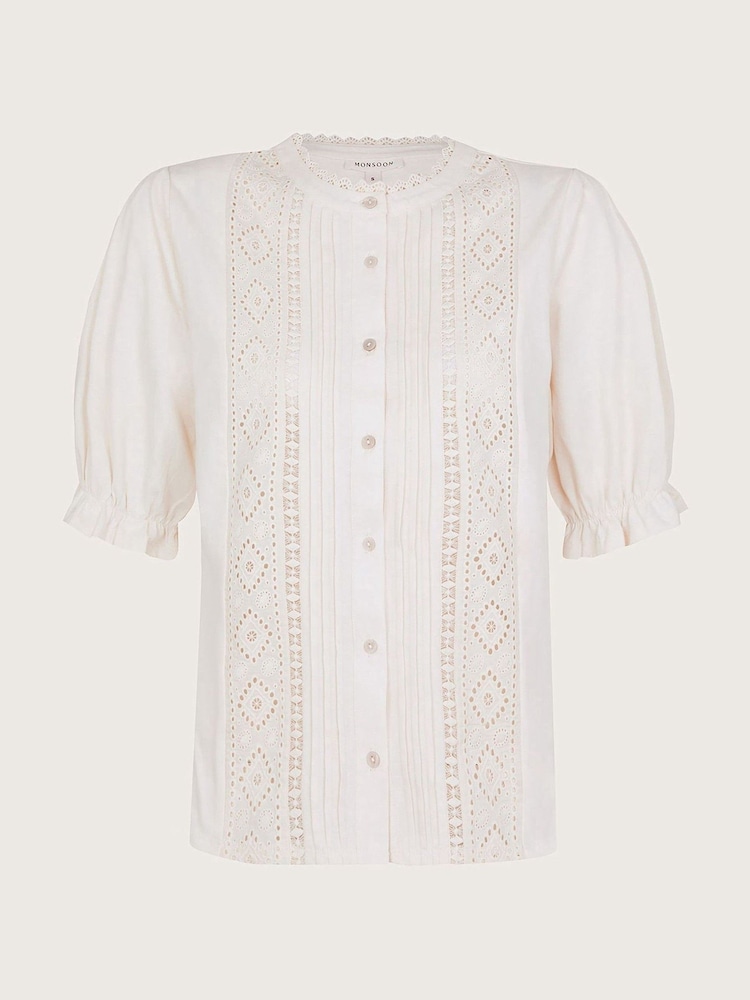Monsoon Natural 100% Cotton Livvy Lace Trim Top - Image 5 of 5