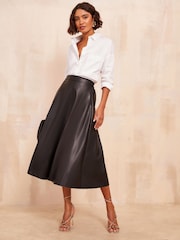 Friends Like These Black Faux Leather Full Hem Midi Skirt - Image 1 of 4