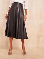 Friends Like These Black Faux Leather Full Hem Midi Skirt - Image 2 of 4