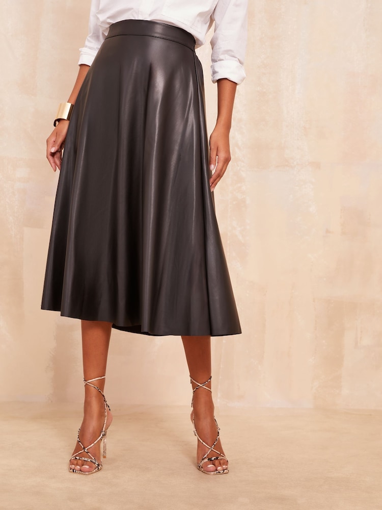 Friends Like These Black Faux Leather Full Hem Midi Skirt - Image 2 of 4