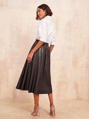 Friends Like These Black Faux Leather Full Hem Midi Skirt - Image 4 of 4