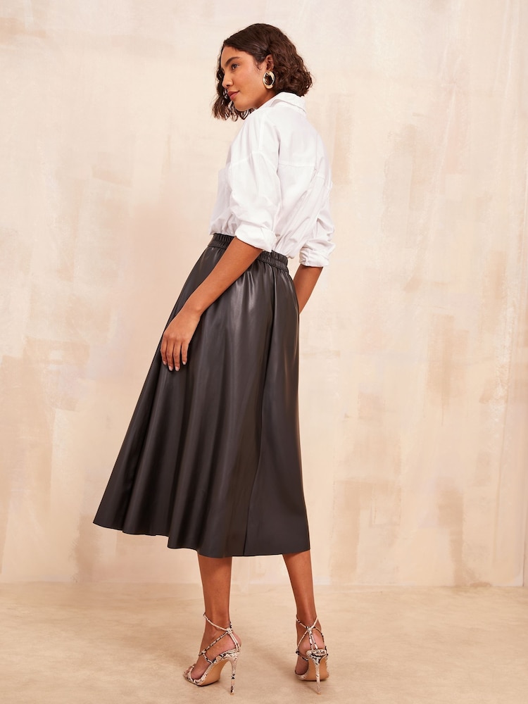 Friends Like These Black Faux Leather Full Hem Midi Skirt - Image 4 of 4