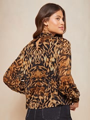 Lipsy Leopard Print High Neck Long Sleeve Blouse - Image 2 of 4