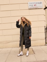 Charcoal Grey Premium Long Padded Hooded Coat - Image 2 of 8