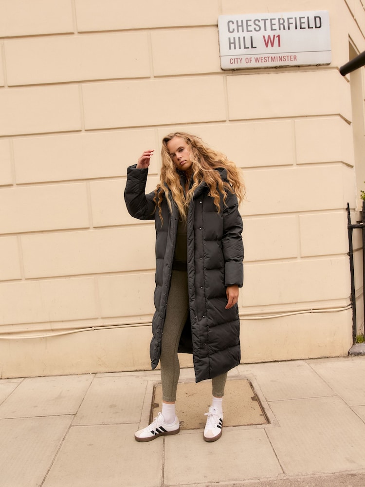 Charcoal Grey Premium Long Padded Hooded Coat - Image 2 of 8