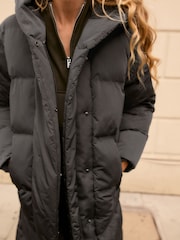 Charcoal Grey Premium Long Padded Hooded Coat - Image 4 of 8