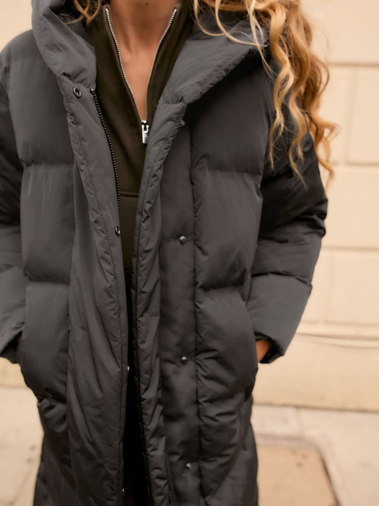 Charcoal Grey Premium Long Padded Hooded Coat - Image 4 of 8