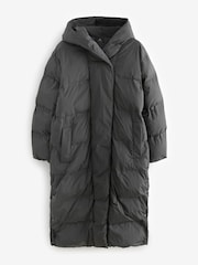 Charcoal Grey Premium Long Padded Hooded Coat - Image 6 of 8