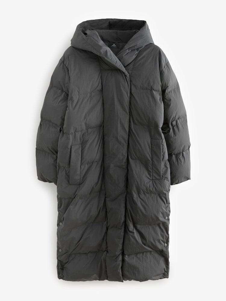 Charcoal Grey Premium Long Padded Hooded Coat - Image 6 of 8
