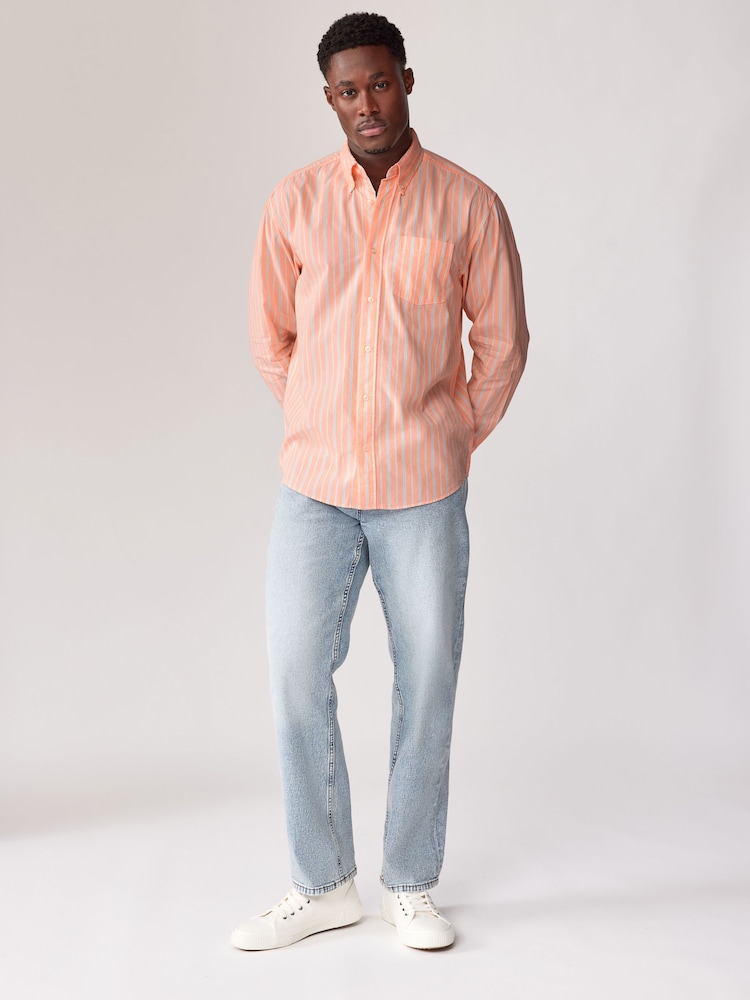 Orange Poplin 100% Cotton Stripe Long Sleeve Shirt - Image 2 of 8