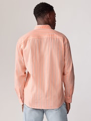 Orange Poplin 100% Cotton Stripe Long Sleeve Shirt - Image 3 of 8