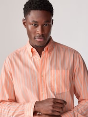 Orange Poplin 100% Cotton Stripe Long Sleeve Shirt - Image 4 of 8