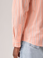 Orange Poplin 100% Cotton Stripe Long Sleeve Shirt - Image 5 of 8