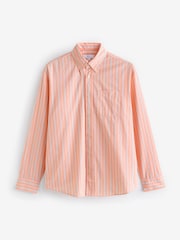 Orange Poplin 100% Cotton Stripe Long Sleeve Shirt - Image 6 of 8