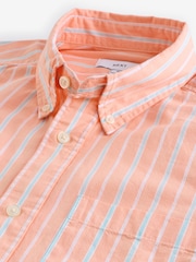 Orange Poplin 100% Cotton Stripe Long Sleeve Shirt - Image 7 of 8