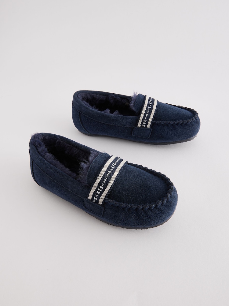 Baker by Ted Baker Boys Navy Moccasin Slippers - Image 2 of 5