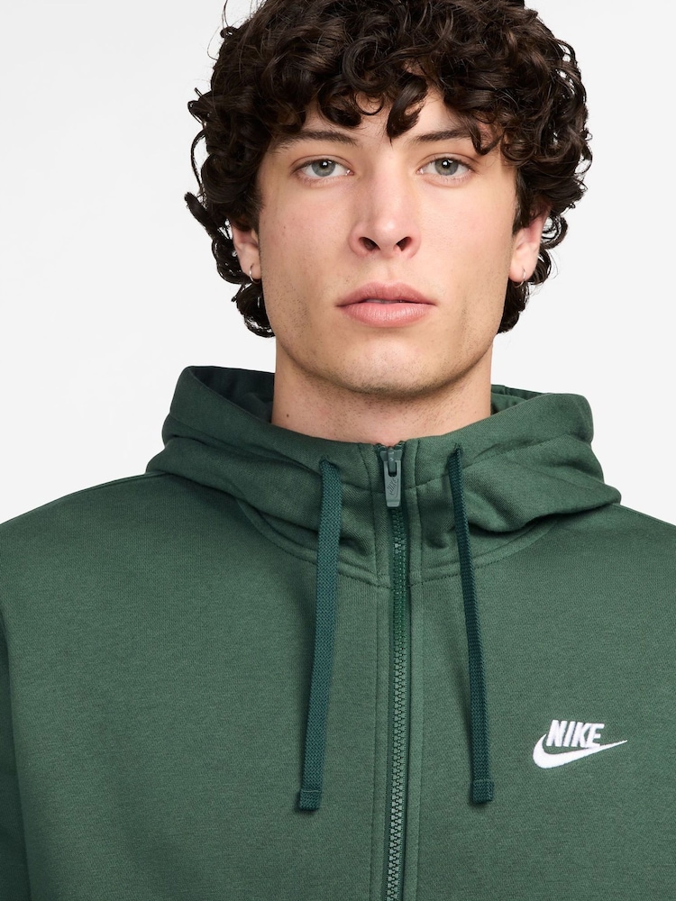 Grön/Vit - Nike Club Zip Up Huvtröja - Bild 3 av 3