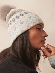 Cream/Blue Fairisle Pattern Knitted Pom Hat - Image 1 of 4