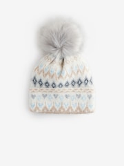 Cream/Blue Fairisle Pattern Knitted Pom Hat - Image 2 of 4