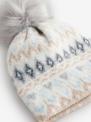 Cream/Blue Fairisle Pattern Knitted Pom Hat - Image 3 of 4