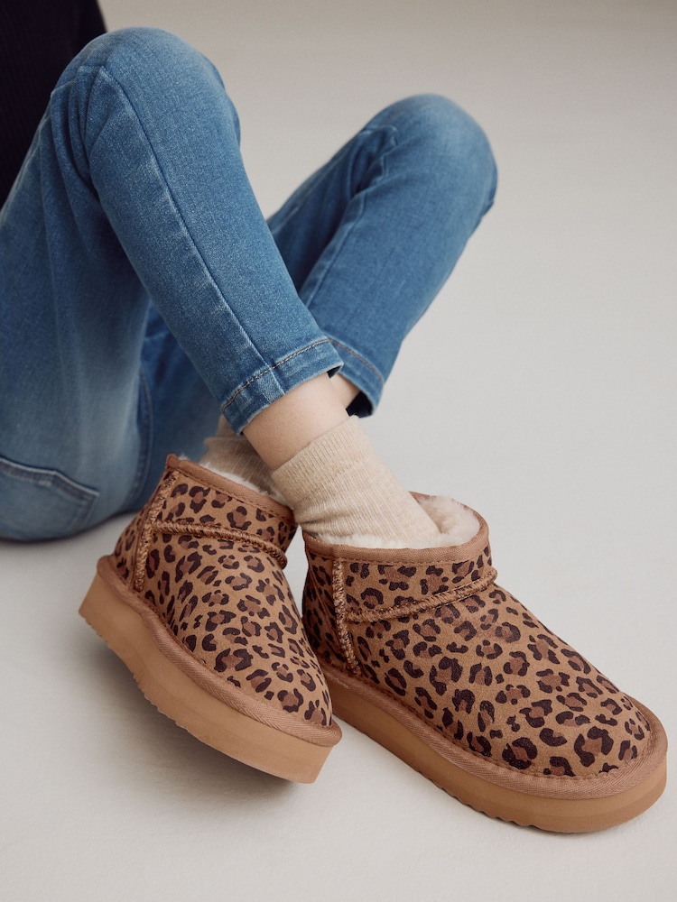 Animal Print Flatform Mini Warm Lined Water Repellent Suede Pull-On Boots - Image 3 of 8