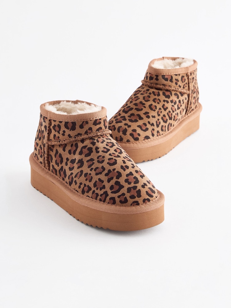 Animal Print Flatform Mini Warm Lined Water Repellent Suede Pull-On Boots - Image 4 of 8