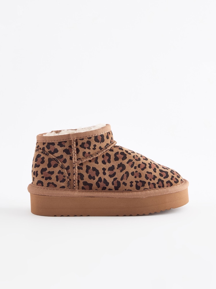 Animal Print Flatform Mini Warm Lined Water Repellent Suede Pull-On Boots - Image 5 of 8