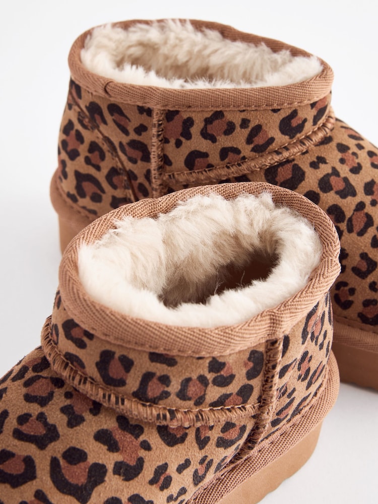 Animal Print Flatform Mini Warm Lined Water Repellent Suede Pull-On Boots - Image 7 of 8