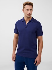 French Connection Blue 100% Cotton Short Sleeve Ottoman Polo Shirt - Image 1 of 3