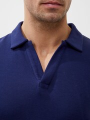 French Connection Blue 100% Cotton Short Sleeve Ottoman Polo Shirt - Image 3 of 3