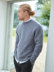 Blue Relaxed Fit Signature Brushed Alpaca/Wool Mix Crew Jumper - Image 1 of 7