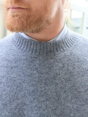 Blue Relaxed Fit Signature Brushed Alpaca/Wool Mix Crew Jumper - Image 4 of 7