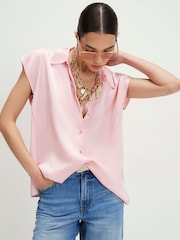 River Island Pink Short Sleeve Satin Shirt - Image 1 of 4