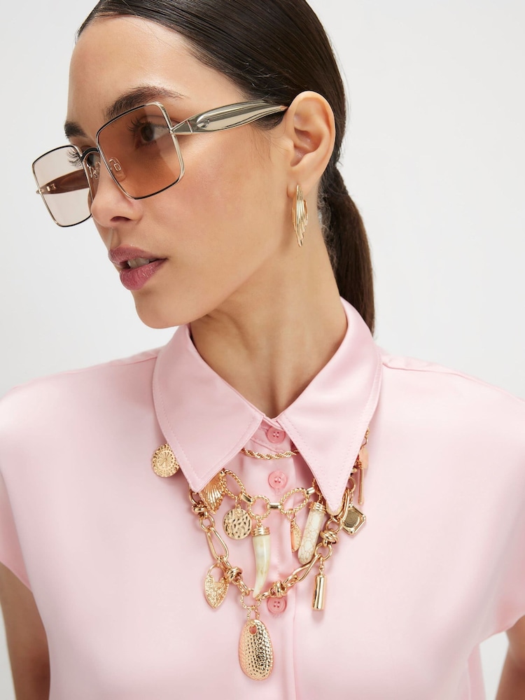 River Island Pink Short Sleeve Satin Shirt - Image 2 of 4