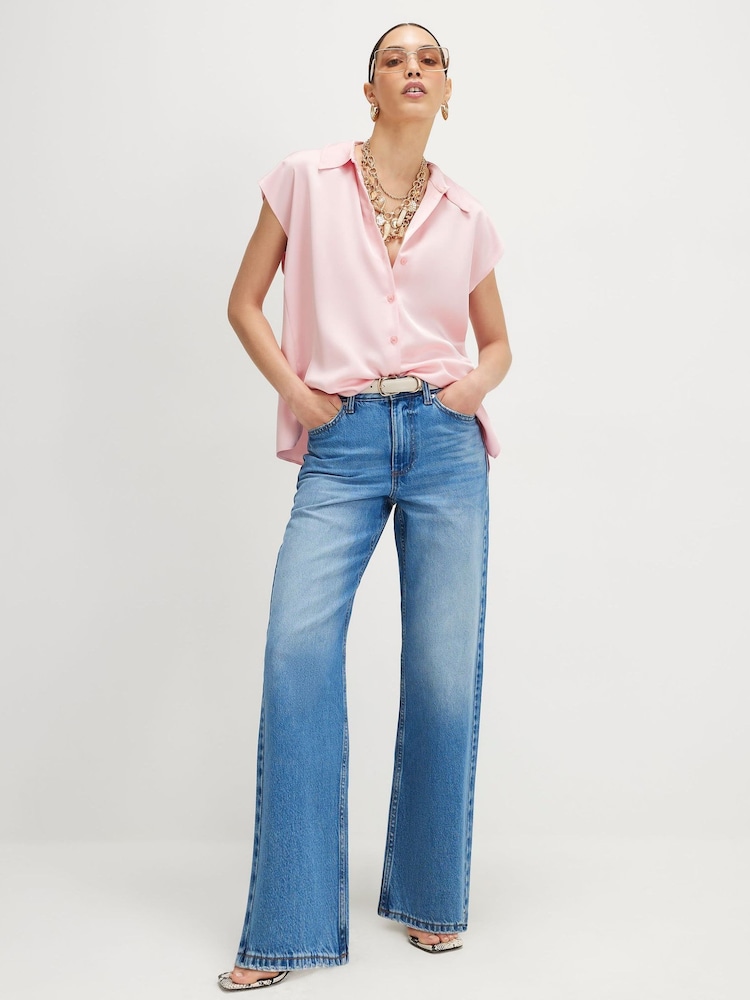 River Island Pink Short Sleeve Satin Shirt - Image 4 of 4