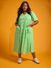Yours Curve Green Daisy Print Smock Midaxi Dress - Image 1 of 5