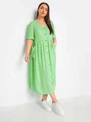 Yours Curve Green Daisy Print Smock Midaxi Dress - Image 2 of 5
