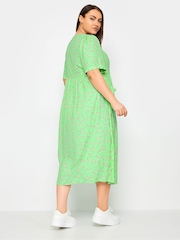 Yours Curve Green Daisy Print Smock Midaxi Dress - Image 4 of 5