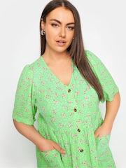 Yours Curve Green Daisy Print Smock Midaxi Dress - Image 5 of 5