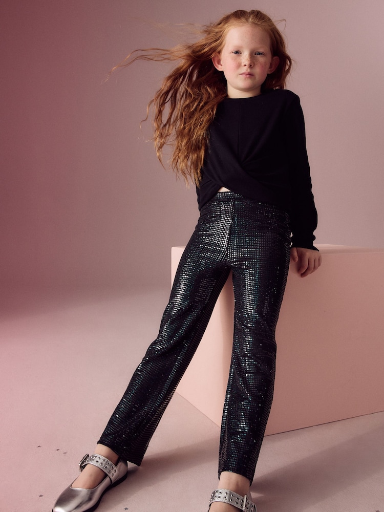 Black Sparkle Flared Leggings (3-16yrs) - Image 2 of 10 Black Sparkle Flared Leggings (3-16yrs) - Image 2 of 10