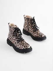 Brown Animal Print Standard Fit (F) Warm Lined Lace-Up Ankle Boots - Image 1 of 8