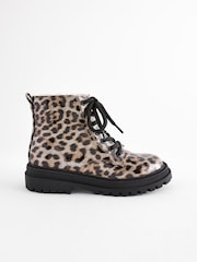 Brown Animal Print Standard Fit (F) Warm Lined Lace-Up Ankle Boots - Image 2 of 8