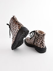 Brown Animal Print Standard Fit (F) Warm Lined Lace-Up Ankle Boots - Image 3 of 8